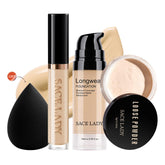 SACE LADY Face Makeup Base Set – Flawless Matte Foundation, Full Cover Concealer, Oil Control Loose Powder &  Makeup Sponge